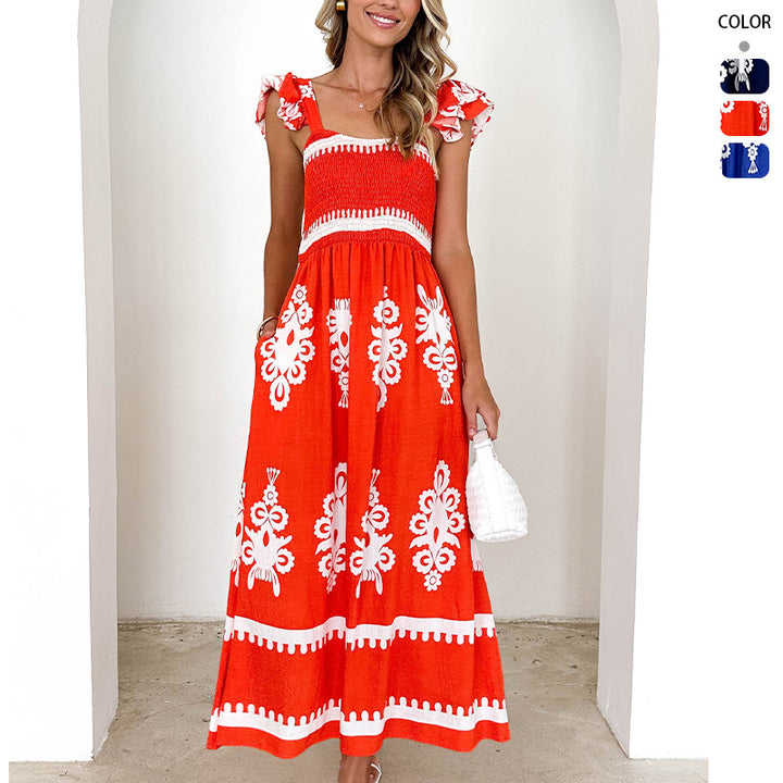 Women's maxi dress with floral embroidery and ruffle details Lisslune