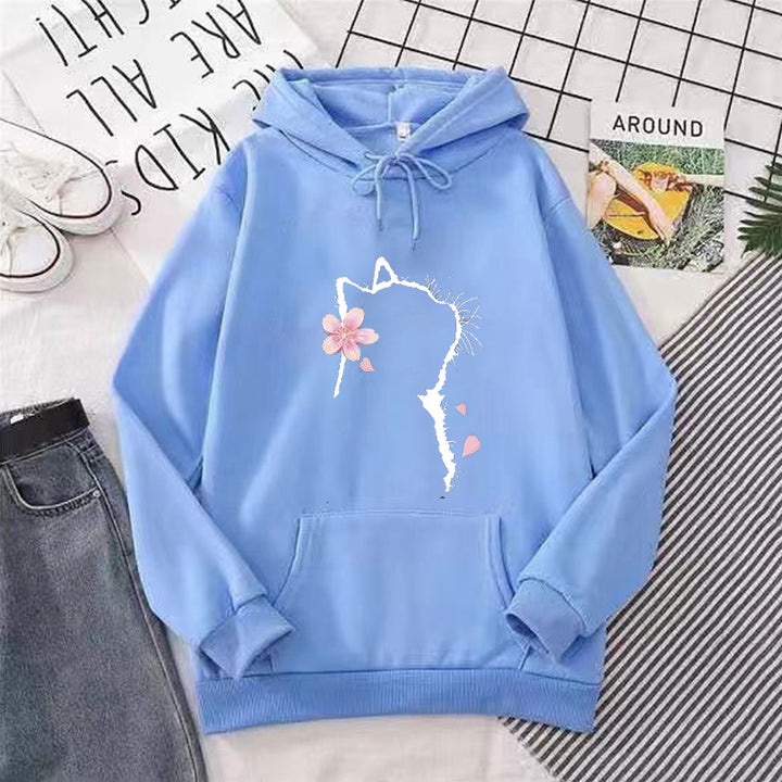 Women's hoodie with floral cat design Lisslune