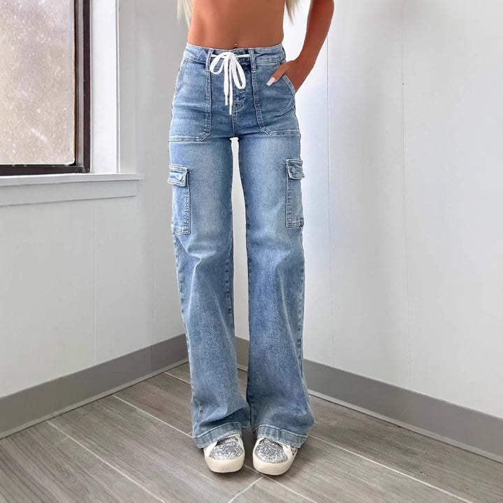 Ladies Cargo Jeans with Wide Leg and High Pockets Lisslune