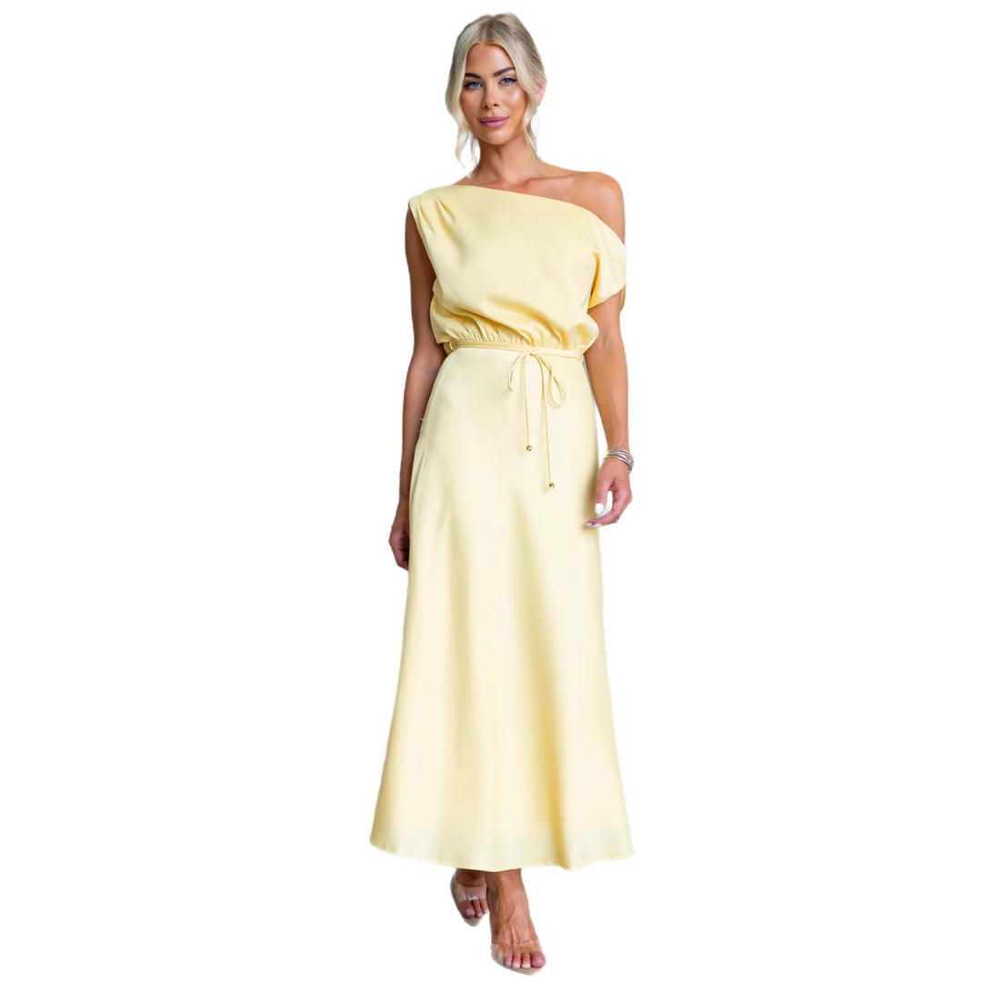 Ladies Maxi Dress with Off-Shoulder Design and Elastic Waistband Lune London
