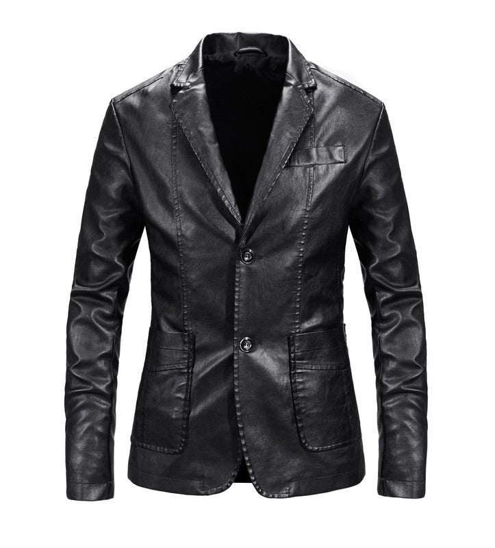 Men's elegant synthetic leather jacket with modern cut and practical pockets Lisslune