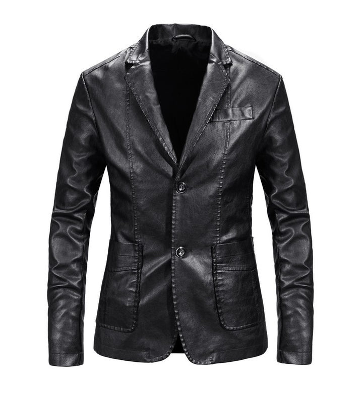 Men's elegant synthetic leather jacket with modern cut and practical pockets Lisslune