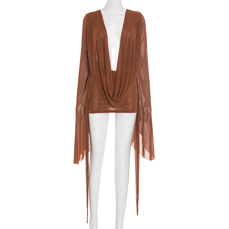 Women's Flowing Kaftan with Wide Sleeves and Deeper Neckline Lisslune