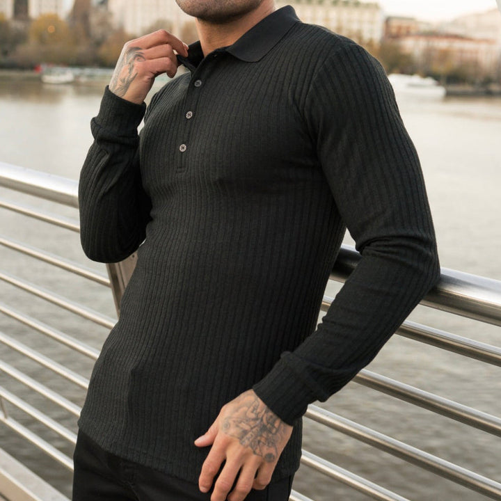 Men's elegant long-sleeved polo shirt in structured design Lisslune