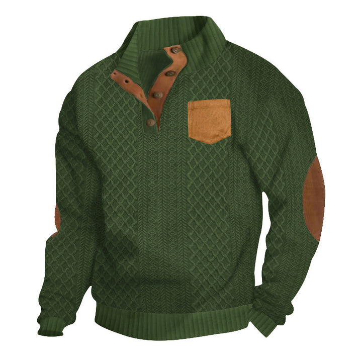 Men's chunky knit pullover with modern leather details Lisslune