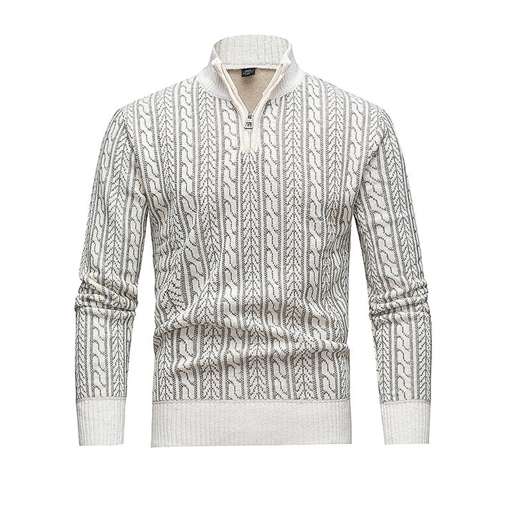 Men's Stylish Pullover with Zipper and Textured Pattern Lisslune