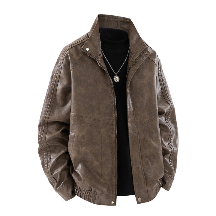 Men's synthetic leather jacket with a casual cut and practical zipper Lisslune