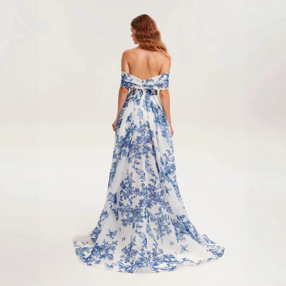Women's maxi dress made of chiffon with floral pattern Lisslune
