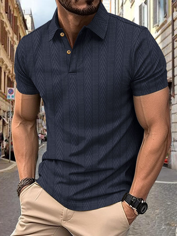 Men's Short Sleeve Polo Shirt with Textured Design and Elegant Button Placket Lisslune