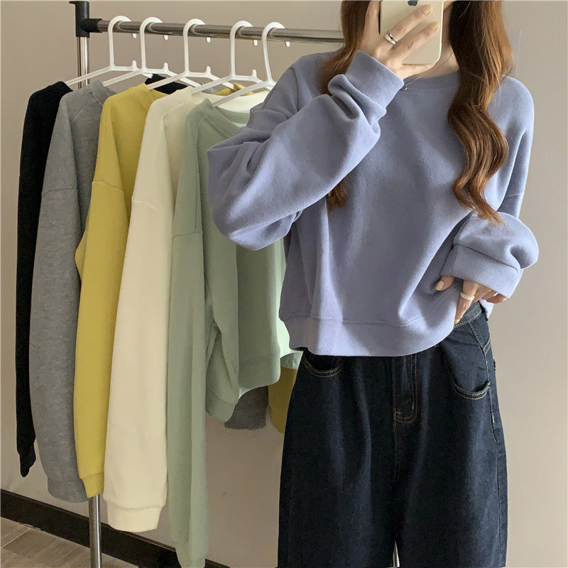 Women's casual cropped sweater made of soft cotton blend with stylish round neckline Lisslune