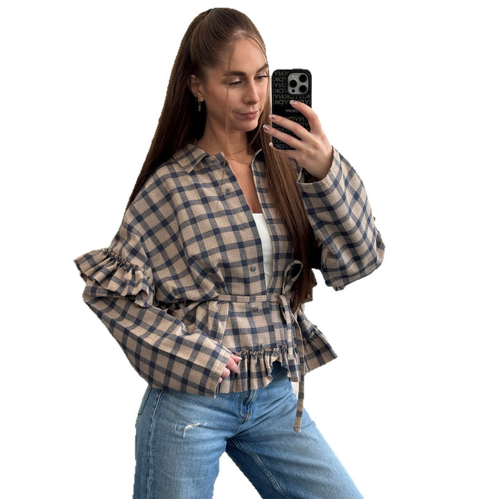 Women's checked shirt with ruffle details Lisslune