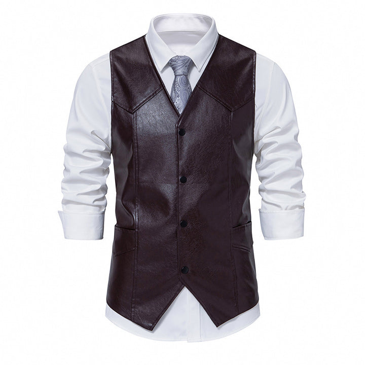 Men's elegant synthetic leather vest with classic pockets Lisslune