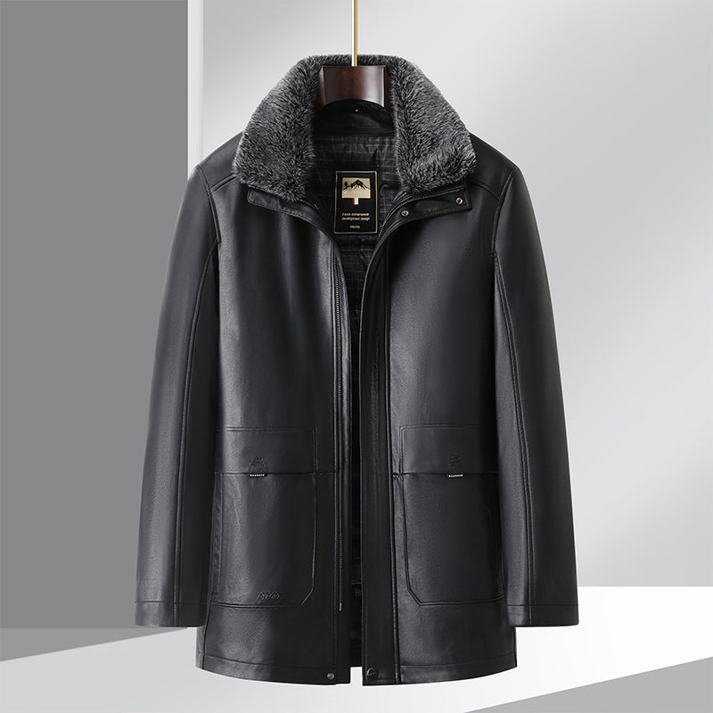 Men's Elegant Leather Jacket with Insulating Inner Lining Lisslune