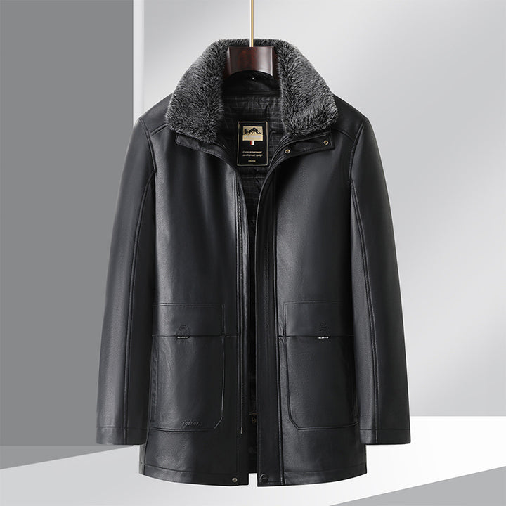 Men's Elegant Leather Jacket with Insulating Inner Lining Lisslune