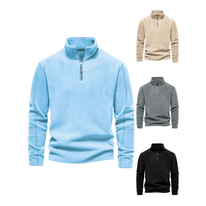 Men's fleece pullover with practical zipper elements and high collar Lisslune
