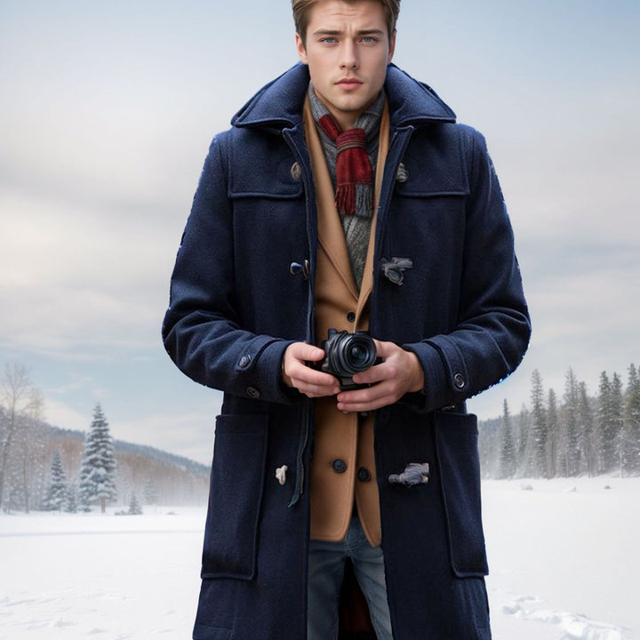 Men's stylish duffle coat made of high-quality wool with a hood and practical buttons Lisslune
