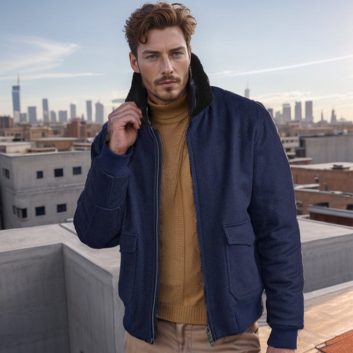Men's warm fleece jacket with stand-up collar and practical pockets Lisslune