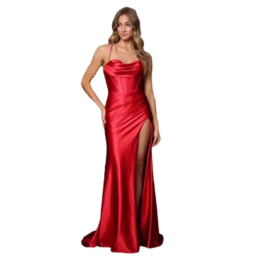 Women's evening dress in elegant satin style Lisslune