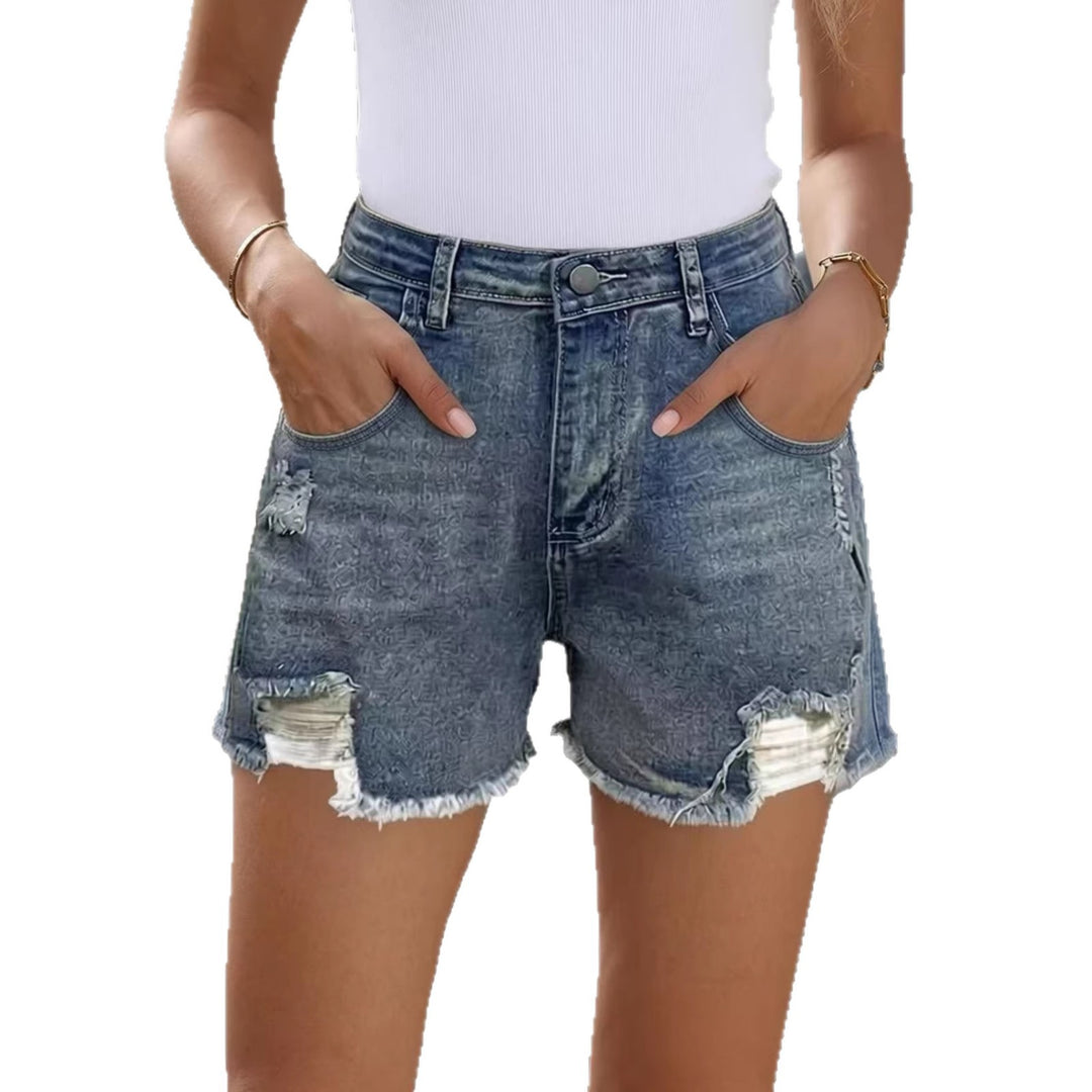 Women's casual destroyed denim shorts with high rise and frayed edges Lisslune