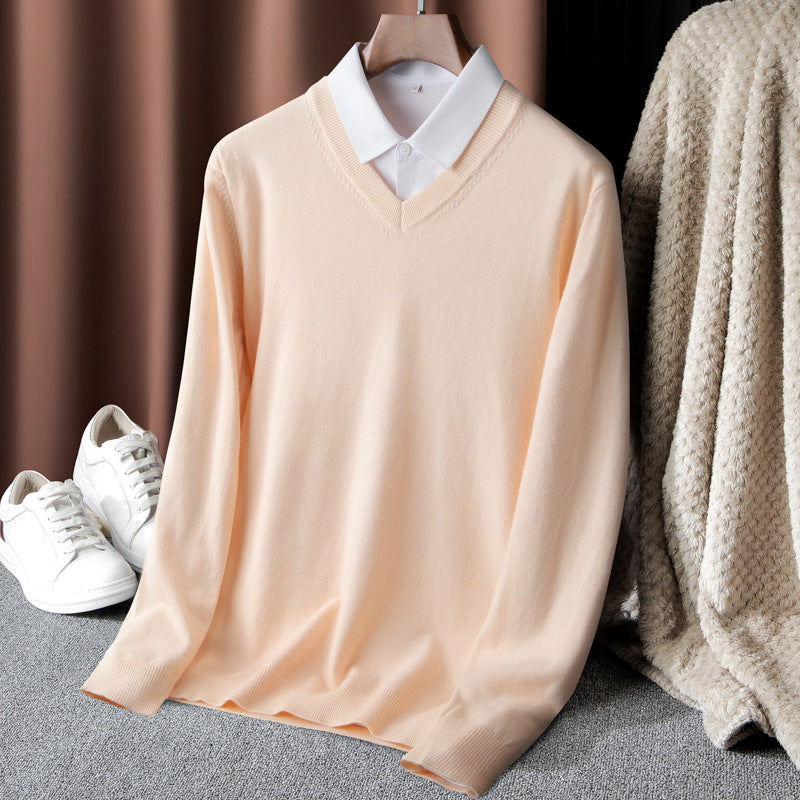 Men's Pullover with V-Neck and Fine Knit Structure Lisslune