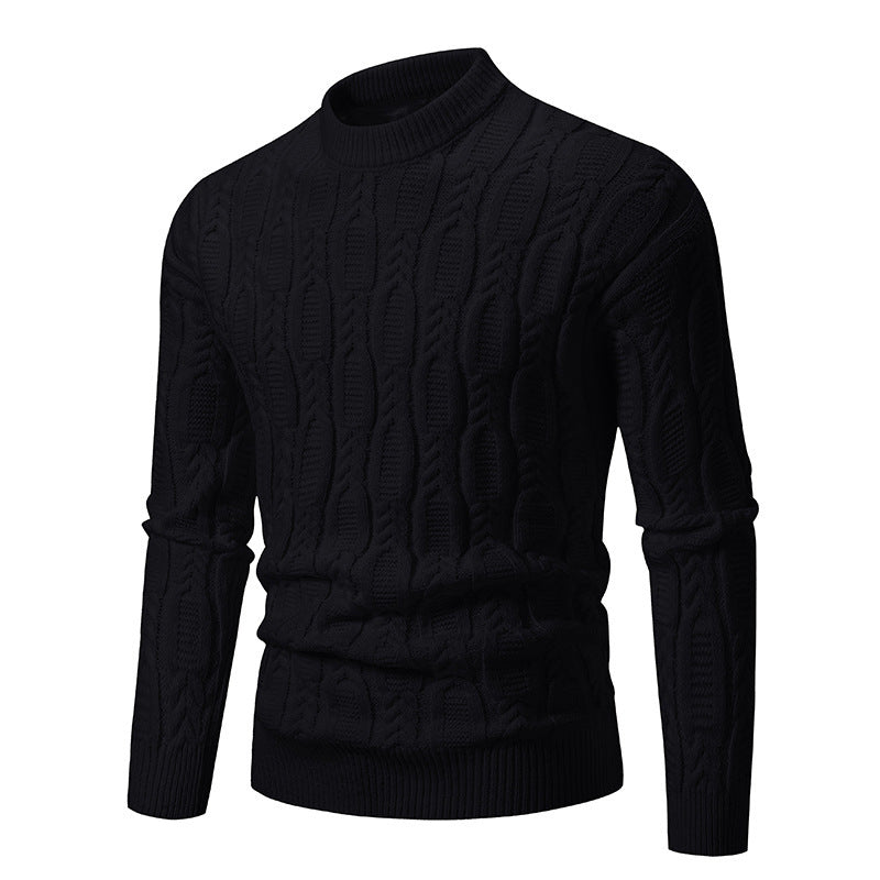 Men's fashionable turtleneck sweater with textured cable pattern Lisslune