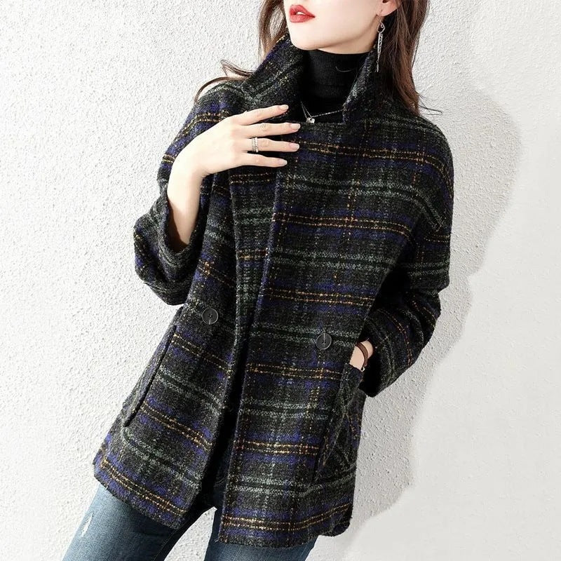 Women's Classic Check Jacket in Fashionable Oversized Style Lisslune