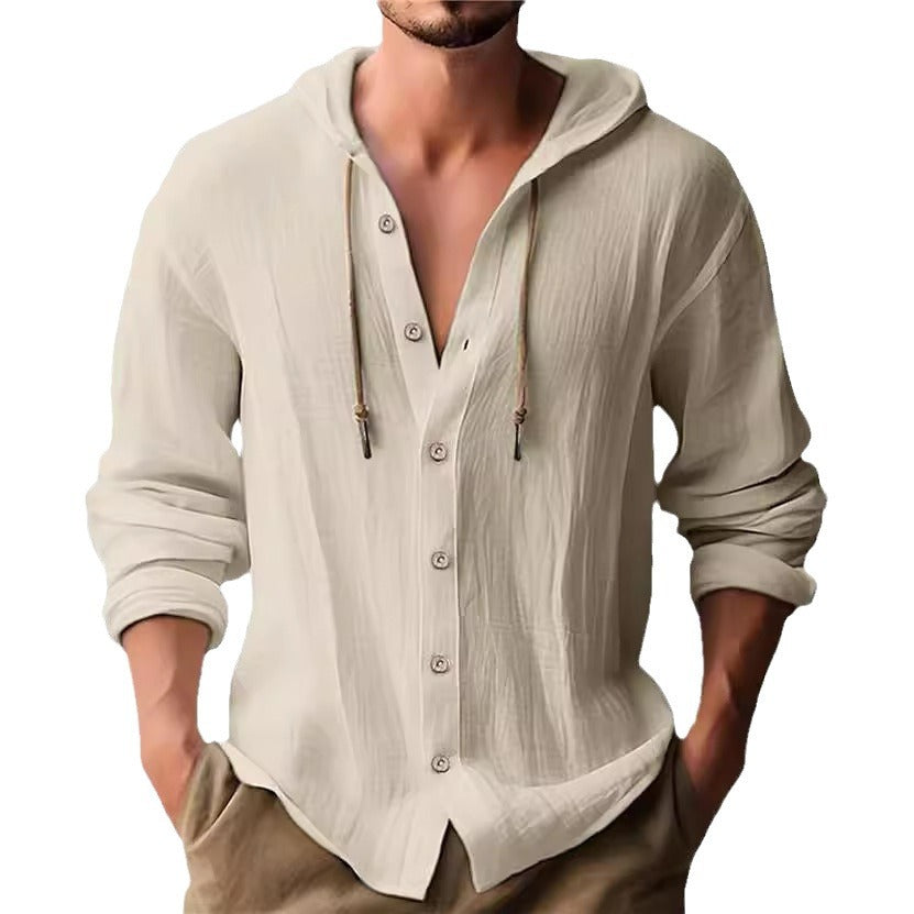Men's casual hoodie shirt with button placket and textured design Lisslune