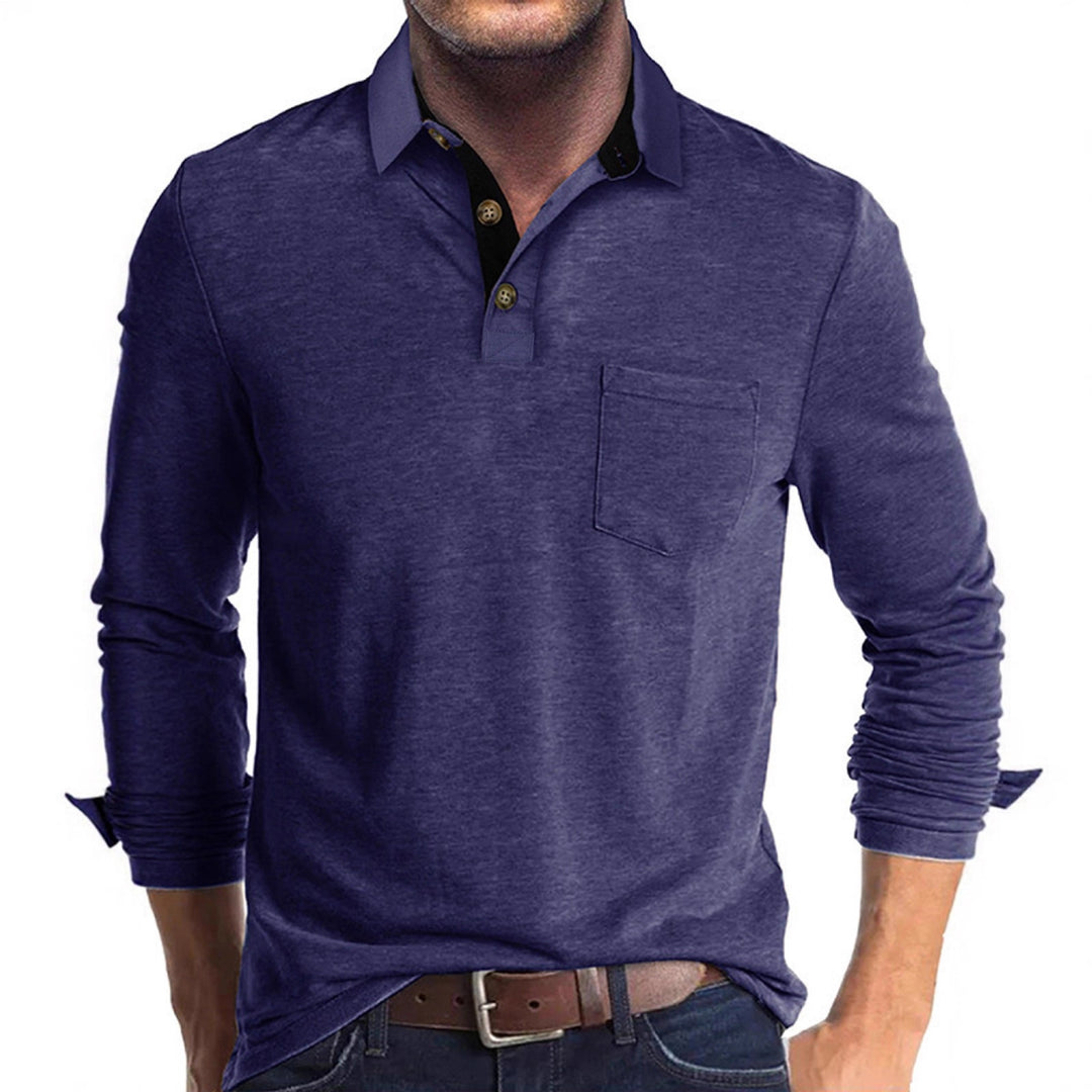 Men's casual long sleeve polo with innovative collar design and practical chest pocket Lisslune