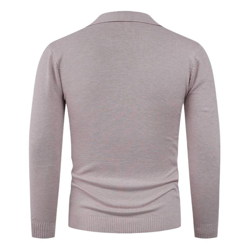 Men's knit sweater with half-open collar and fine ribbed texture Lisslune