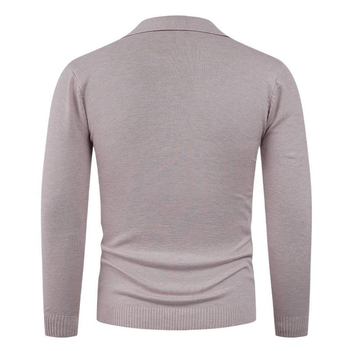 Men's knit sweater with half-open collar and fine ribbed texture Lisslune