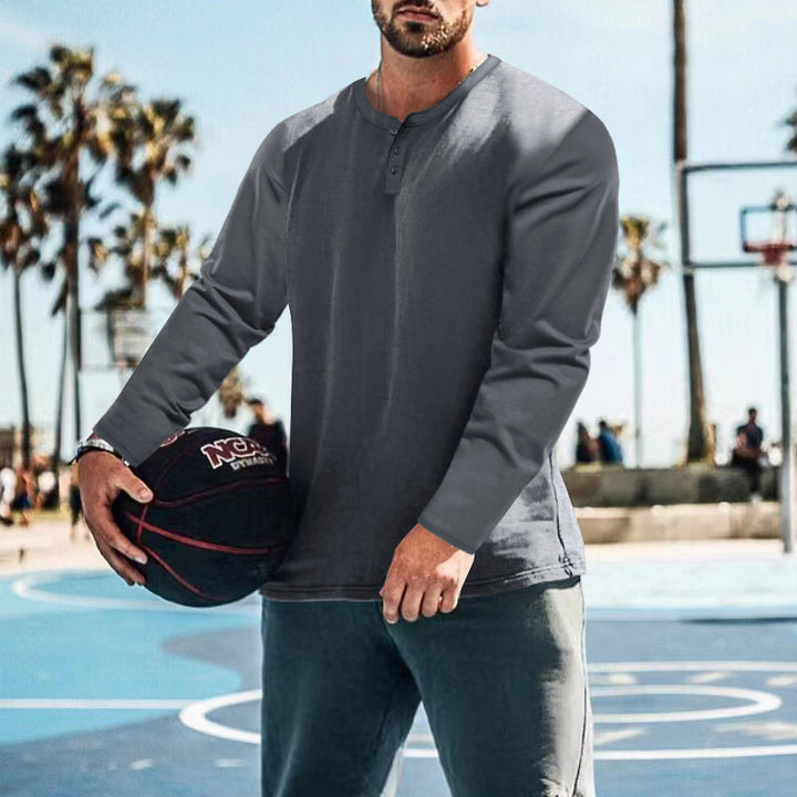 Men's long-sleeve sports top with button placket and breathable properties Lisslune