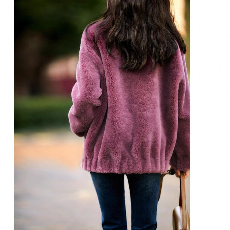 Women's plush jacket with high collar and side zipper Lisslune