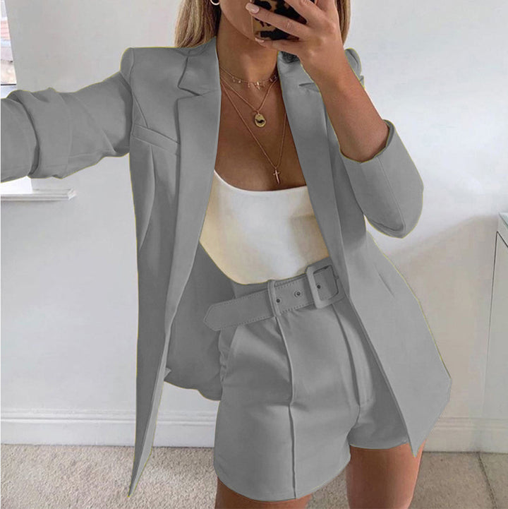 Ladies Fashion Blazer Set with Figure-Hugging Cut and High-Waisted Shorts Lisslune