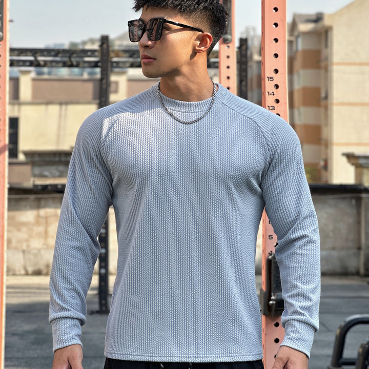 Men's Long Sleeve Workout Shirt with Textured Design and Breathable Fabric Lisslune