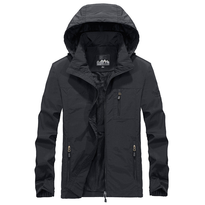 Men's Waterproof Outdoor Jacket with Adjustable Hood Collar and Fleece Lining Lisslune