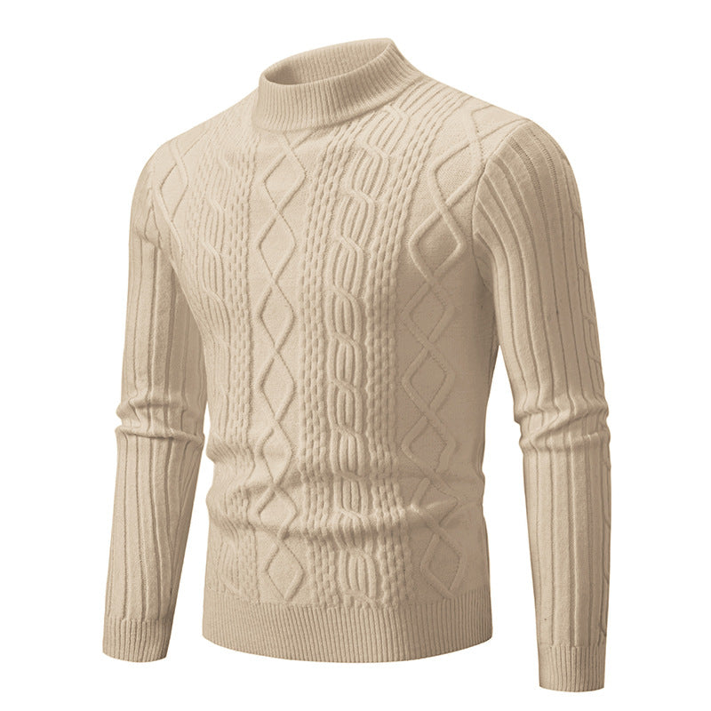 Men's knitted sweater with high collar and cable pattern Lisslune