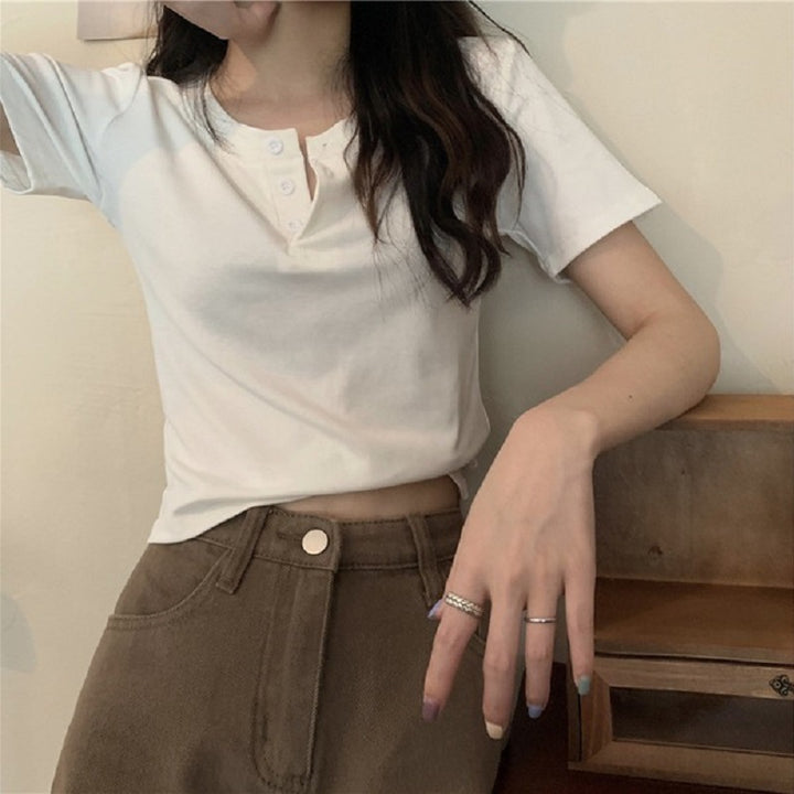 Women's Short Sleeve Henley Shirt Lisslune
