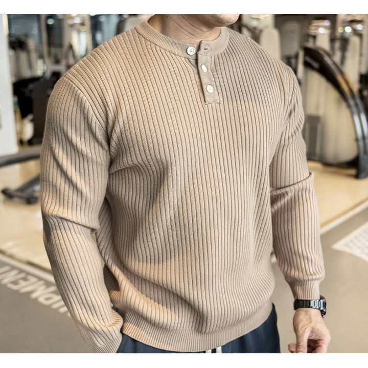 Men's Long Sleeve Sweater with Textured Rib Knit Lisslune