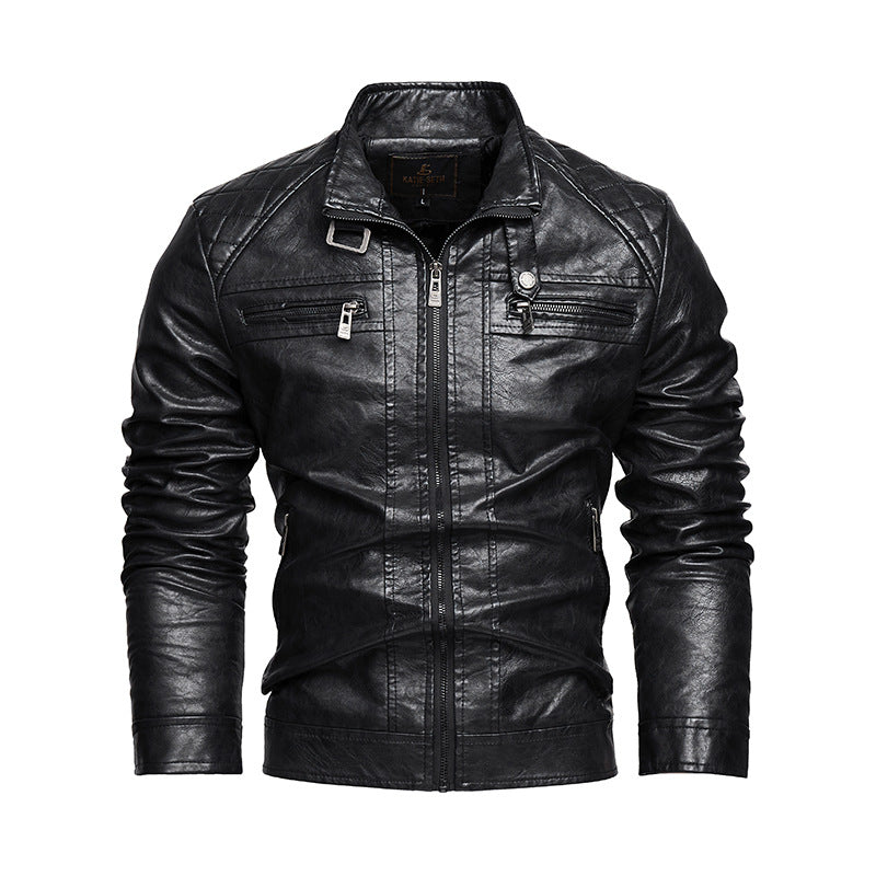 Men's Vintage-Style Synthetic Leather Jacket with Practical Zipper Pockets Lisslune