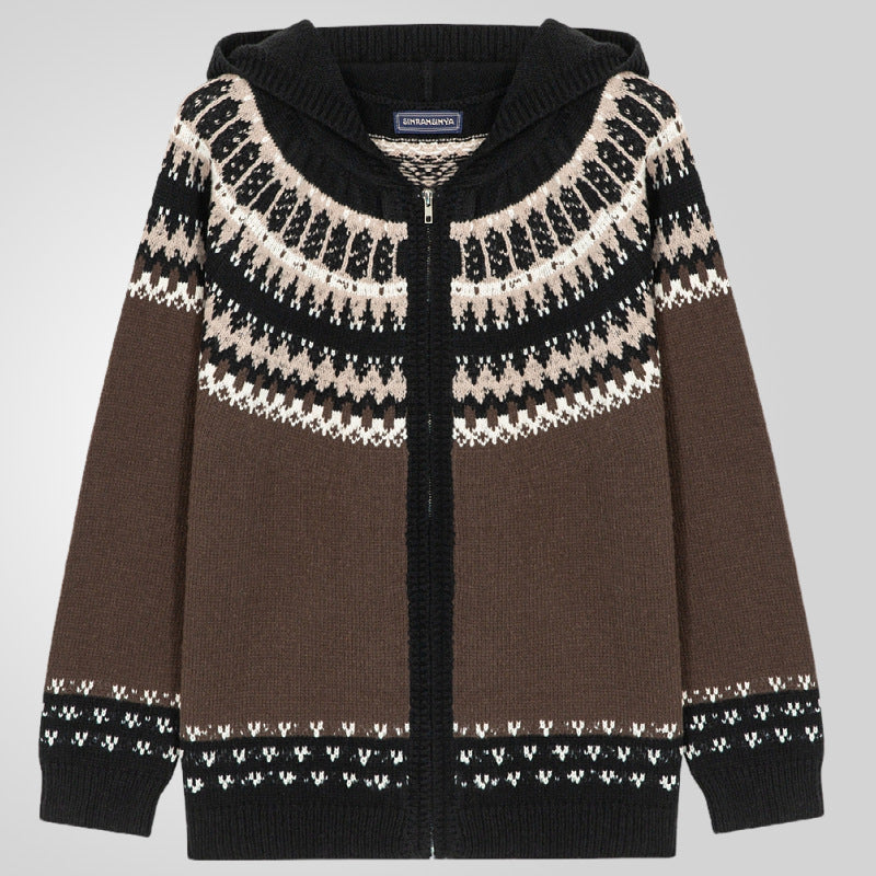 Men's cardigan with traditional Norwegian pattern and practical zipper Lisslune