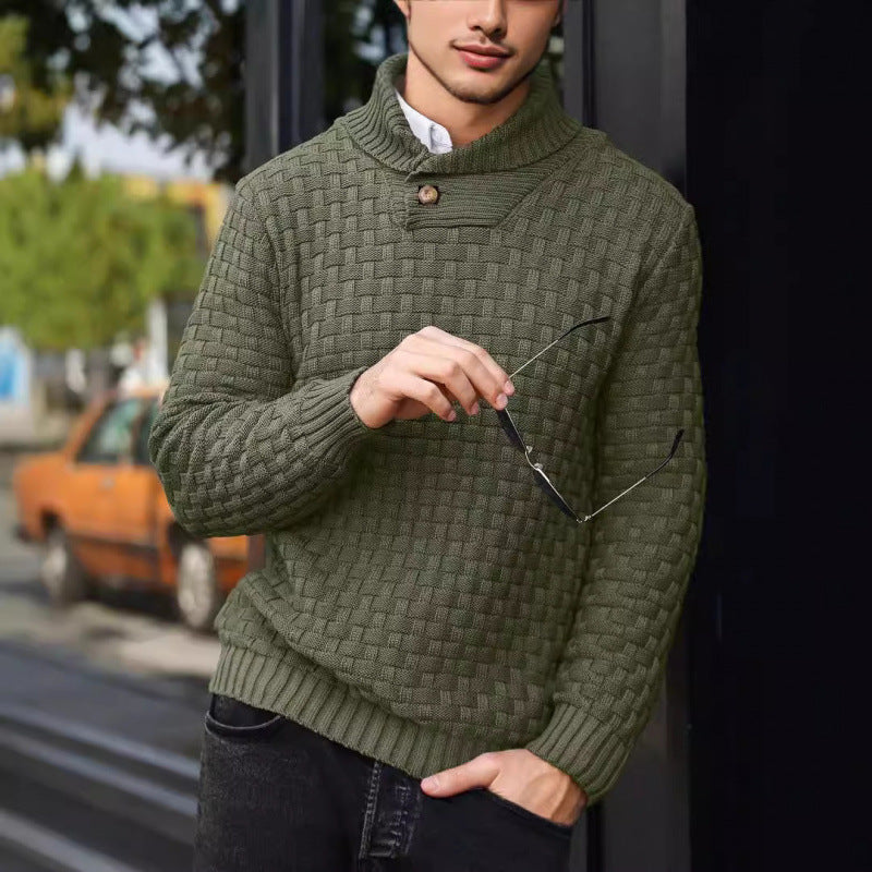 Men's knitted sweater with textured pattern and modern stand-up collar Lisslune