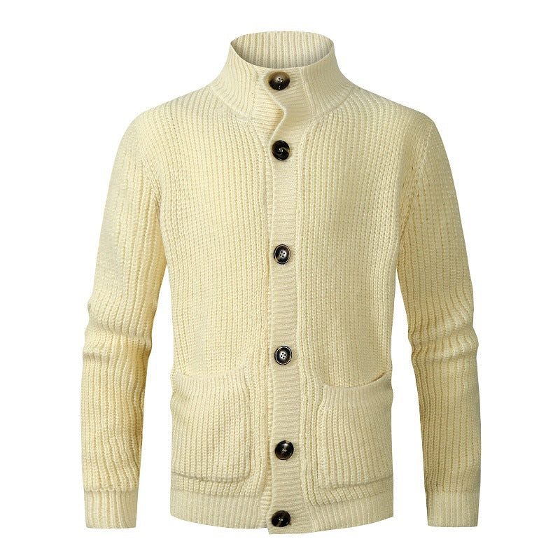 Men's fashionable knitted cardigan with high collar and button details Lisslune