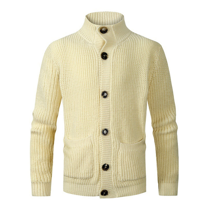 Men's fashionable knitted cardigan with high collar and button details Lisslune