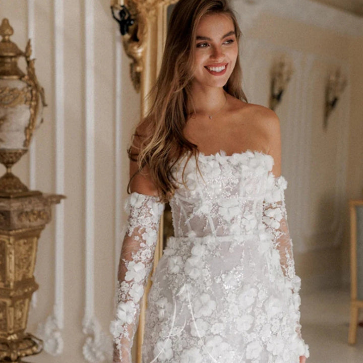 Women's wedding dress with seductive floral design and transparent sleeves Lisslune