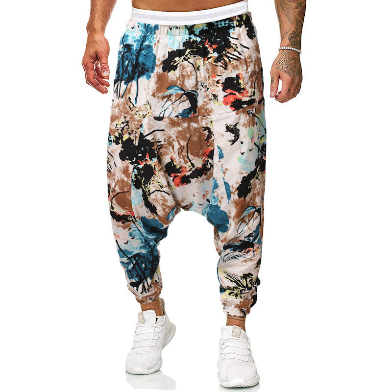 Men's harem pants with unique fantasy pattern and elastic waistband Lisslune