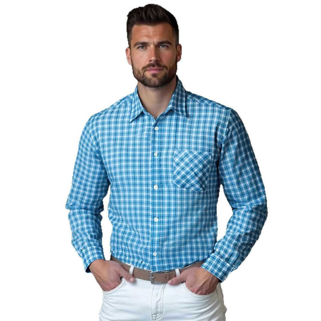 Men's modern check shirt with chest pocket made of high-quality cotton Lisslune