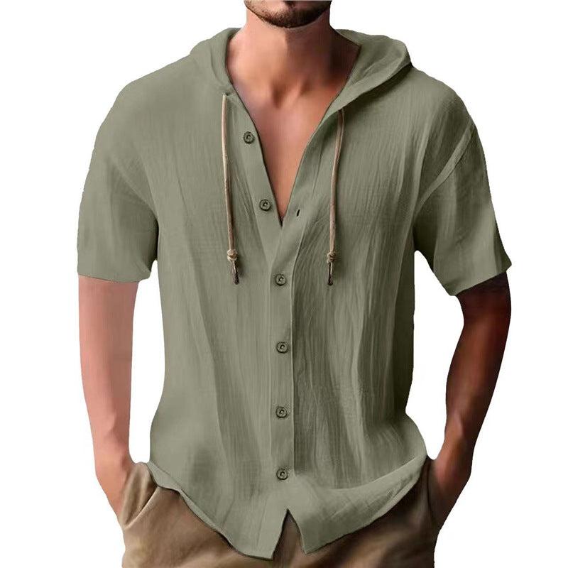 Men's casual short-sleeve shirt with hood Lisslune