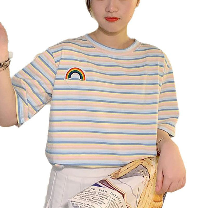 Women's striped T-shirt with colorful rainbow patch Lisslune