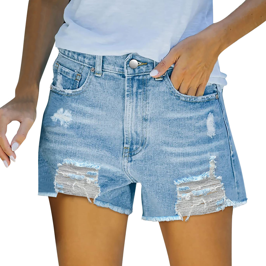 Women's High-Cut Destroyed Denim Shorts with Elaborate Fringing Lisslune