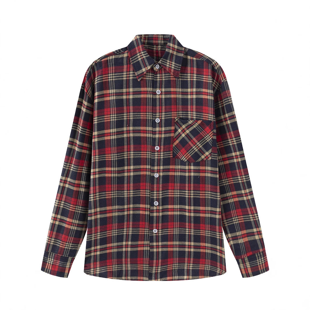 Men's casual long-sleeve checkered shirt with chest pocket Lisslune
